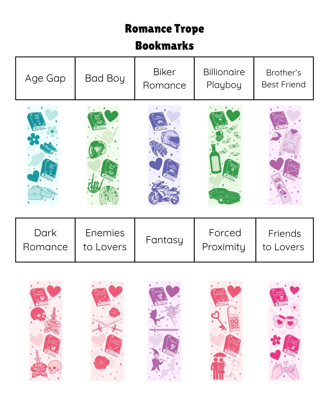 Romance Trope Bookmarks