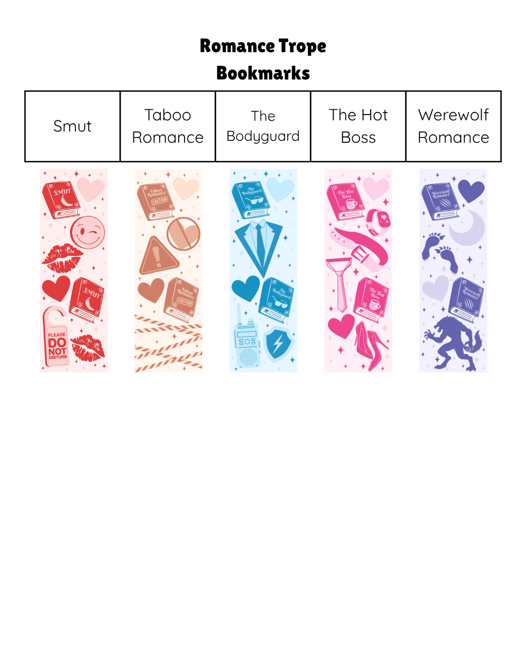Romance Trope Bookmarks