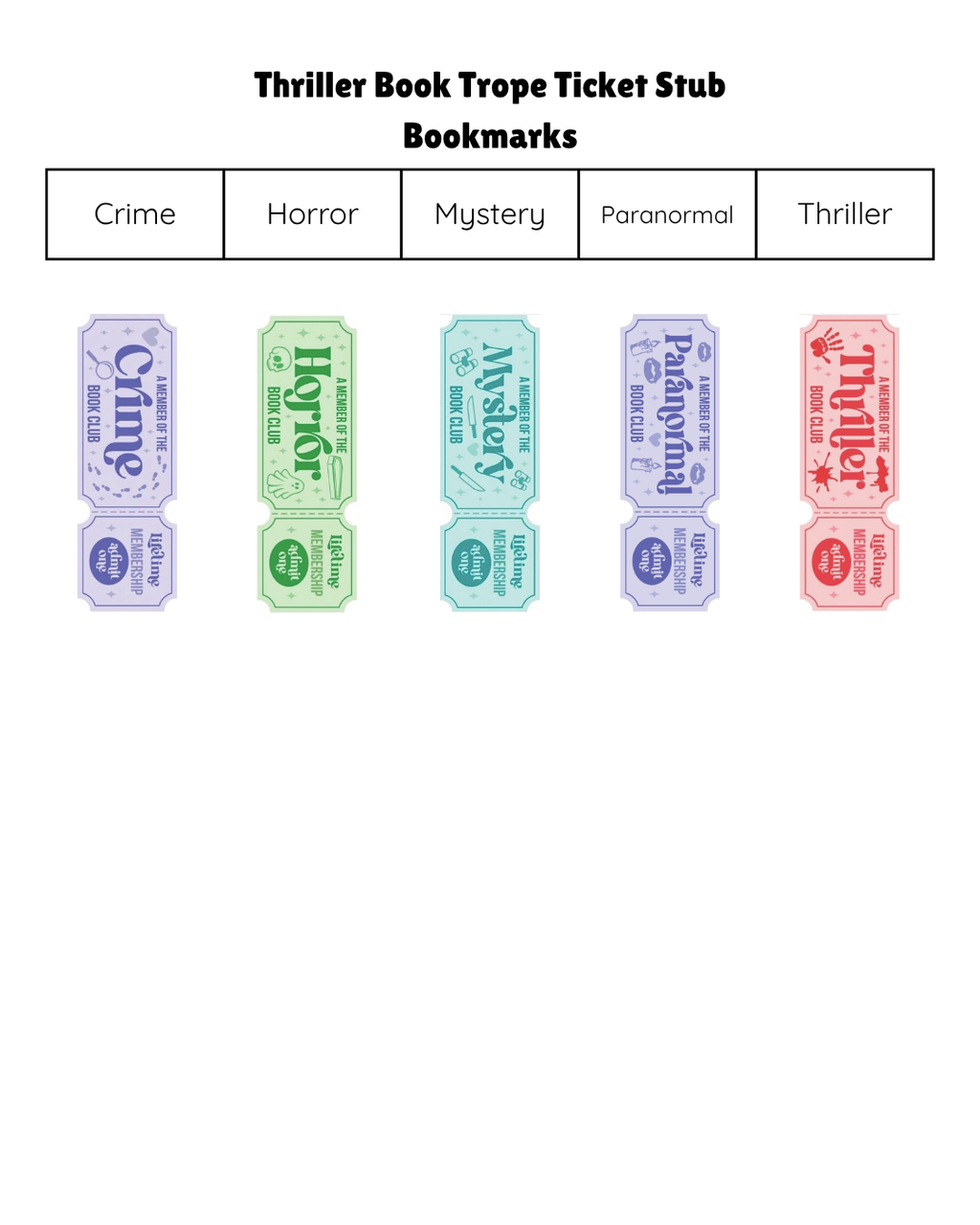 Thriller Book Trope Ticket Stub Bookmarks