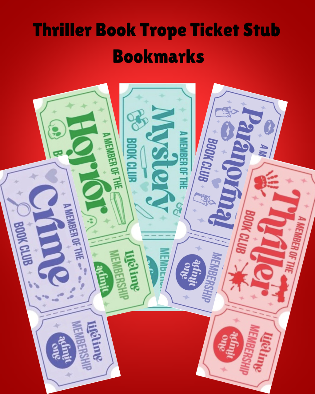 Thriller Book Trope Ticket Stub Bookmarks