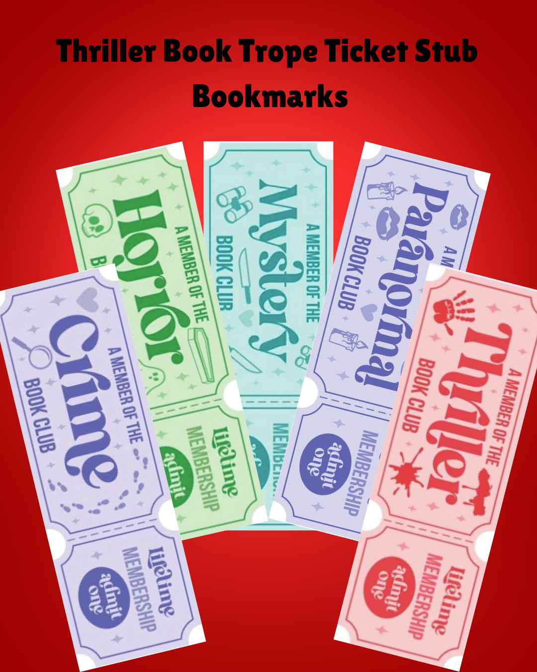 Thriller Book Trope Ticket Stub Bookmarks